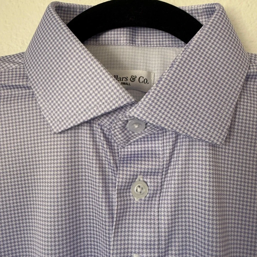 Collars & Co Mens Dress Collar Polo Shirt Purple Micro Houndstooth Small NWT